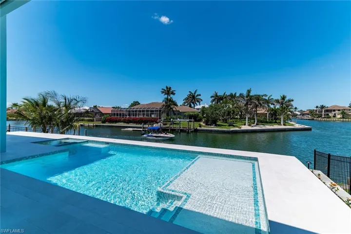 View of swimming pool with a water view