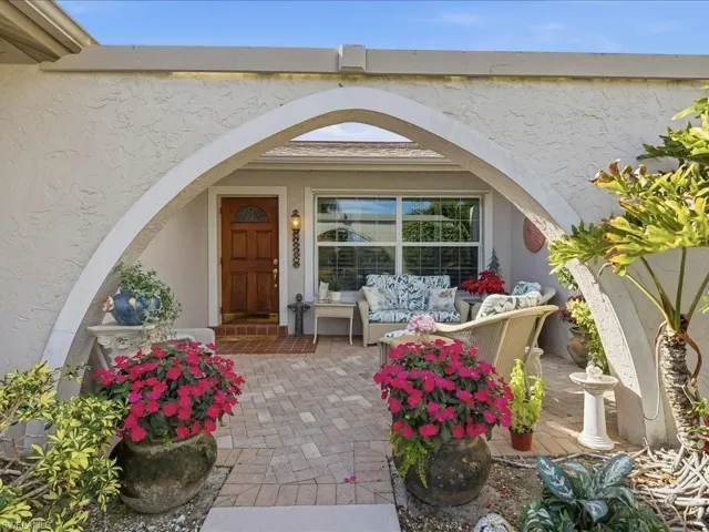 Front entry has lots of seating and brick pavers