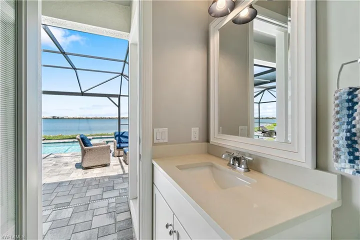 Bathroom with a water view and vanity