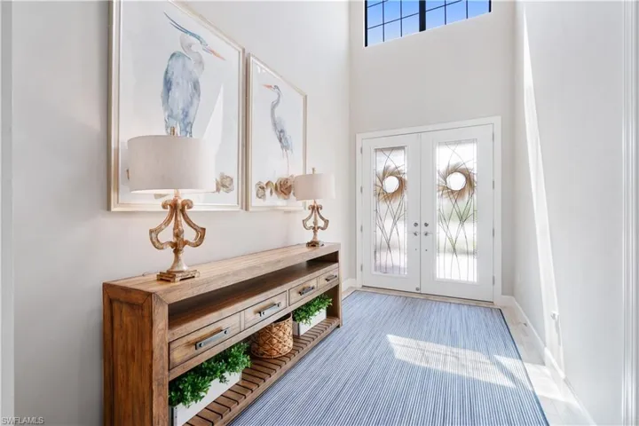 Foyer with french doors, plenty of natural light, and a high ceiling