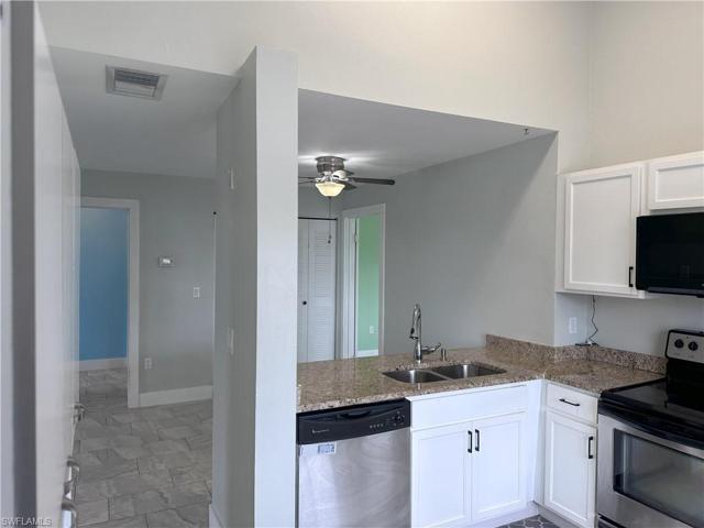 Kitchen looking into dining area.