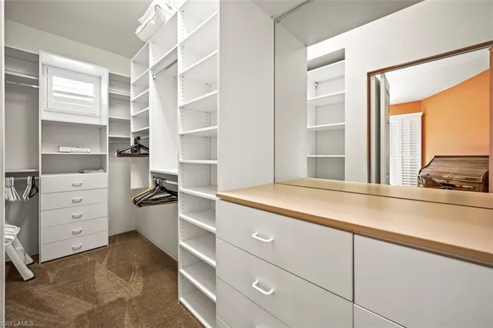 Walk in closet with dark carpet