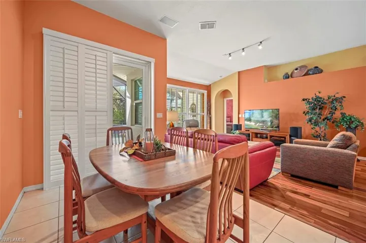 View of tiled dining room