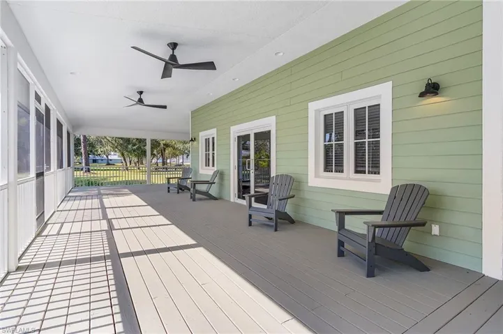 Wooden terrace with ceiling fan