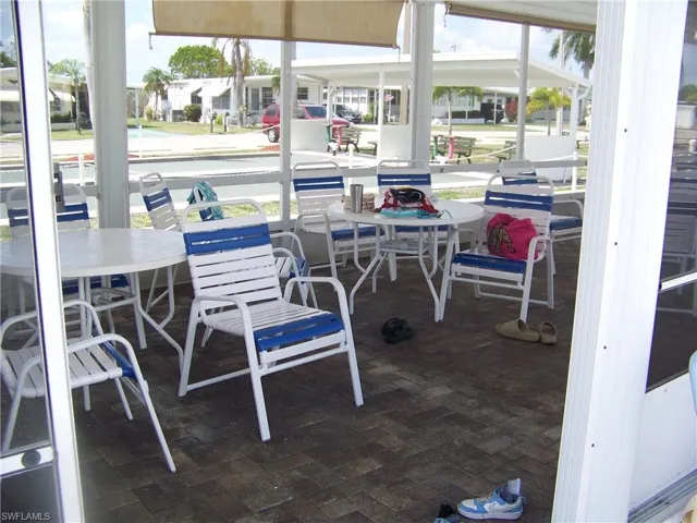Pool area with seating