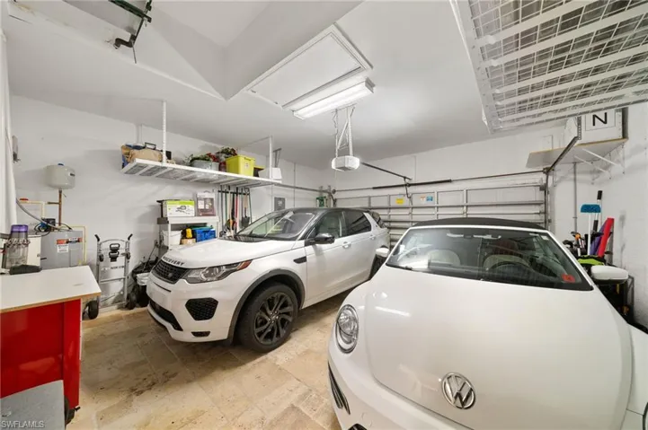 2 Car Garage with fridge and overhead storage