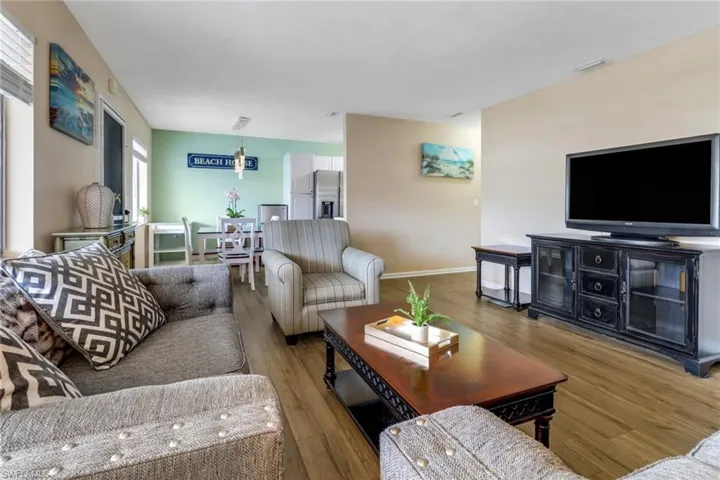 Living area with wood finished floors