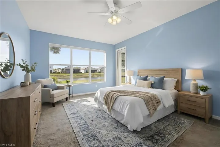 Virtually staged primary bedroom