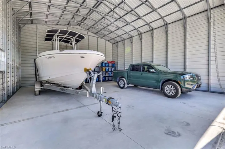 Garage with metal wall