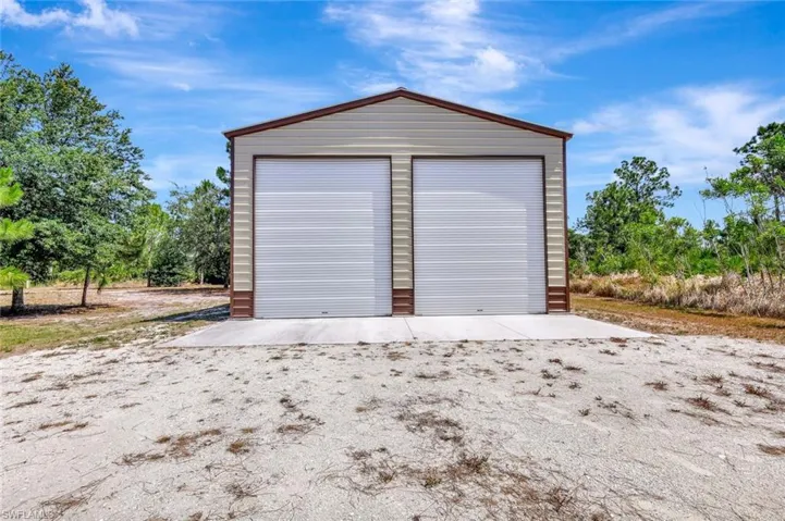 View of detached garage