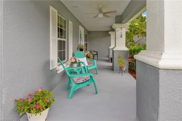 Porch featuring ceiling fan