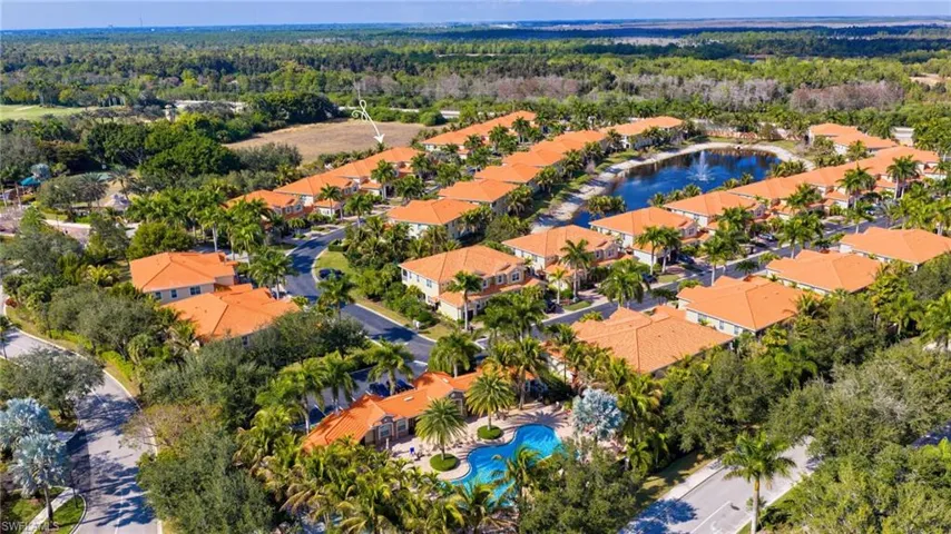 Aerial perspective of suburban area featuring a large body of water