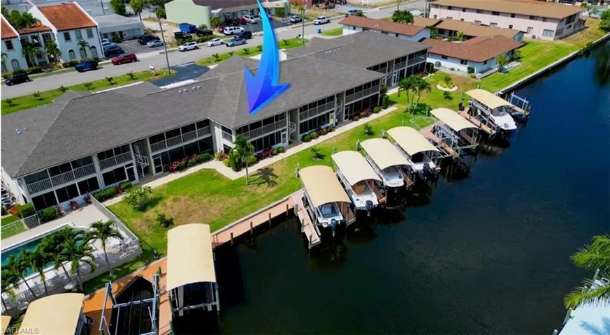Bird's eye view of Condo & Docks!