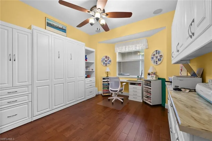 Bedroom 3 has a murphy bed that is perfect for guests, but also used as a craft room