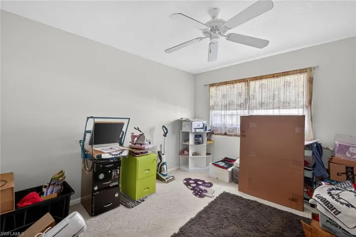 Office space featuring carpet and a ceiling fan