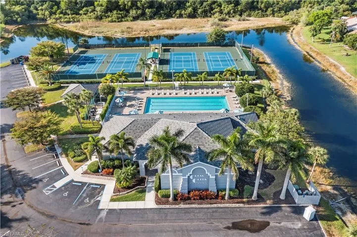 Aerial view of a nearby body of water
