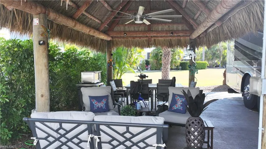 View of patio / terrace with an outdoor hangout area and a ceiling fan