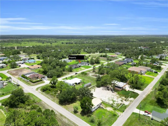 Aerial view of a heavily wooded area