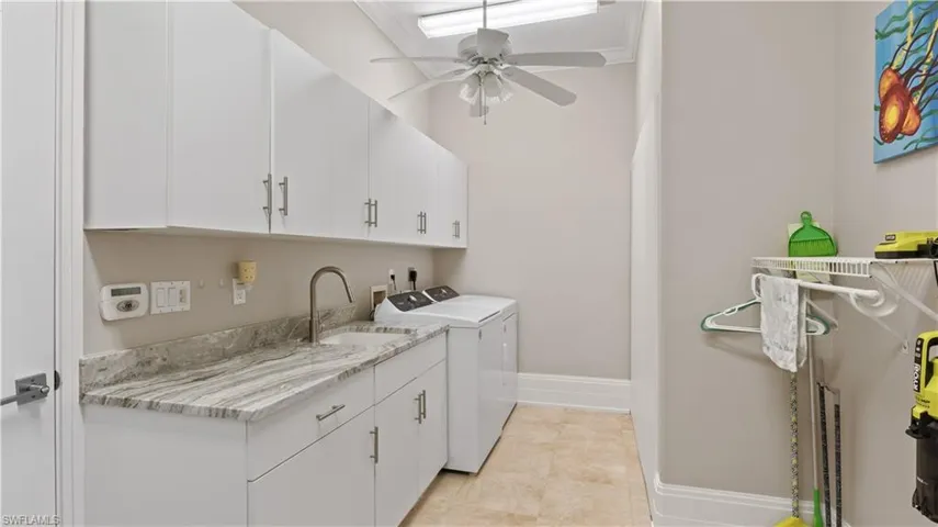 Large laundry room with hidden safe/hurricane room behind the closet doors!