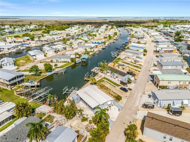 Aerial perspective showcasing numerous waterfront properties