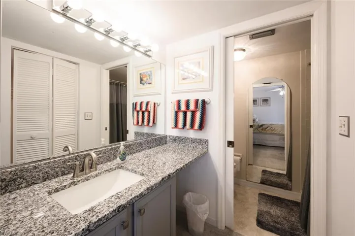 Ensuite bathroom with vanity and a closet