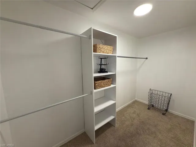 Walk in closet with carpet