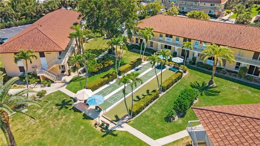 Drone/aerial view showing Shuffleboard courts