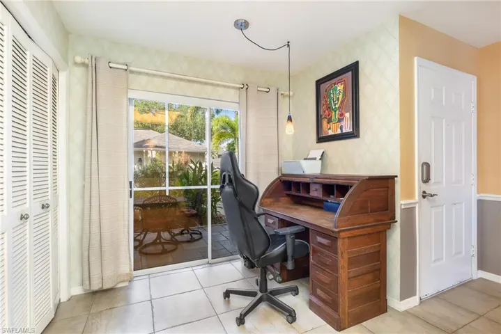 Just inside front door and east lanai either desk or breakfast table