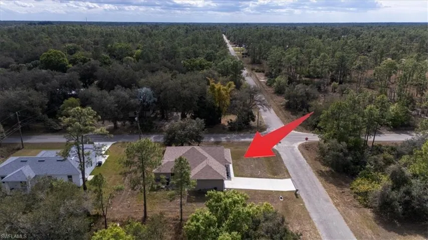 Aerial view of a heavily wooded area