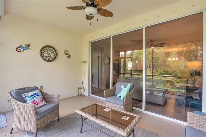 View of patio with ceiling fan