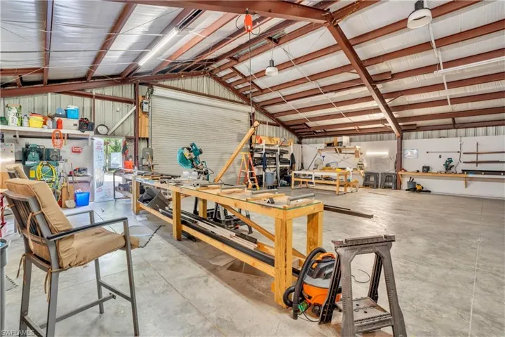 Garage with a workshop area