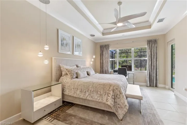 Even the bedside lights are designer and check out the tile throughout.