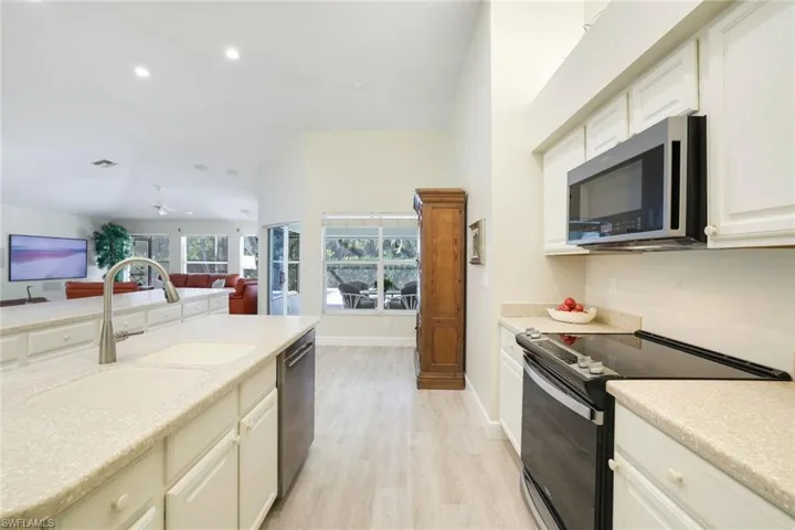 Large open kitchen with center island.