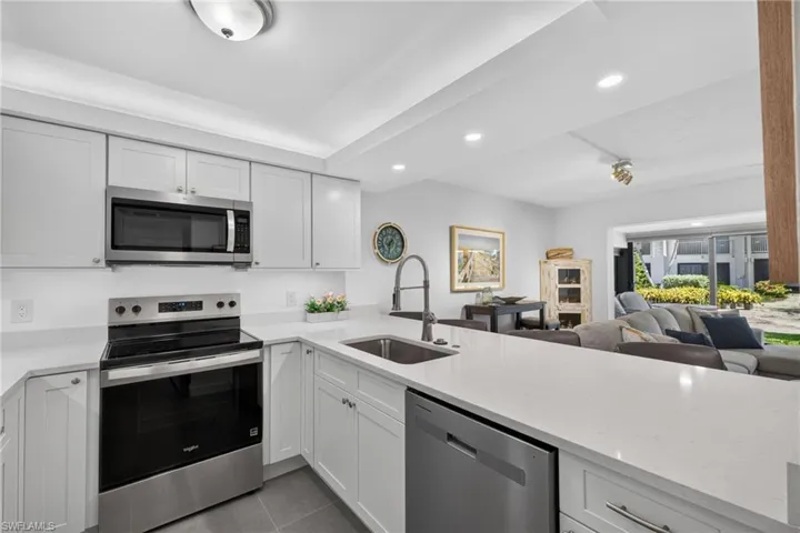 Modern kitchen featuring white cabinetry and stainless steel appliances