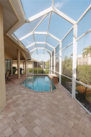 Full patio area view with pool