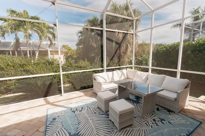 Outdoor lounge area on back patio