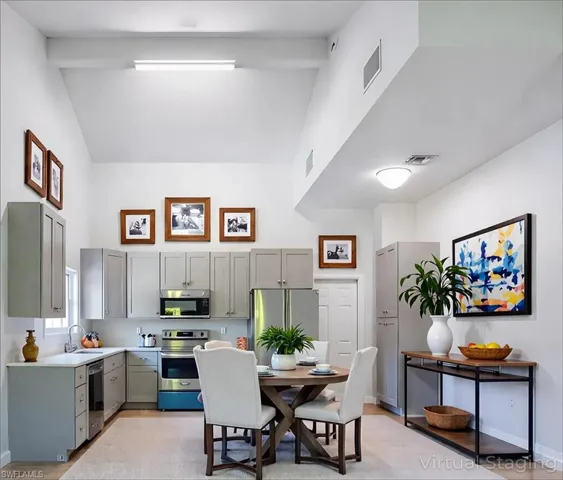virtually staged dining area with extra storage