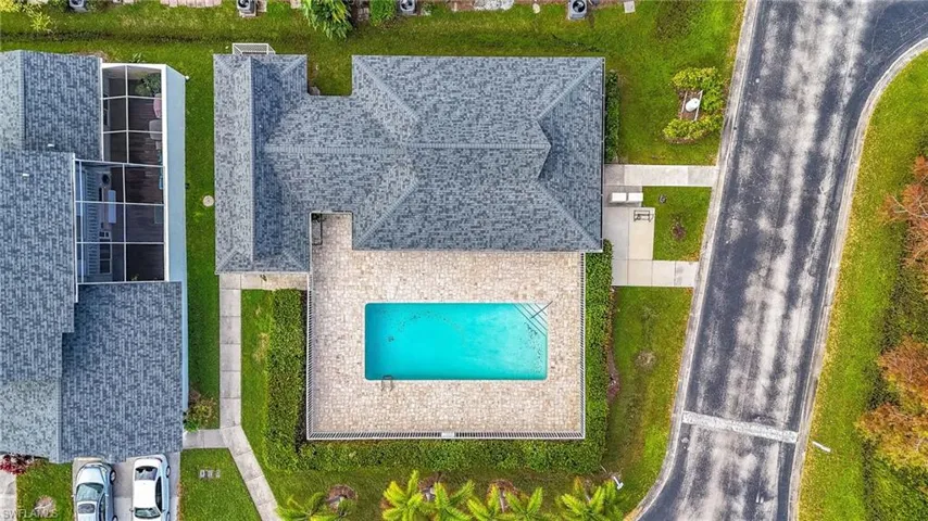 Birds eye view of the community property featuring a very inviting pool.