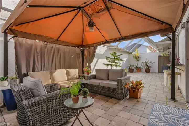 View of patio / terrace featuring a gazebo and outdoor lounge area