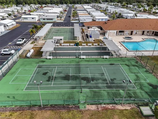 Aerial view of a pool