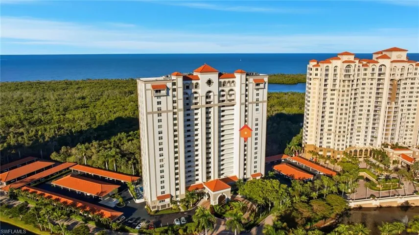 Aerial view of a nearby body of water
