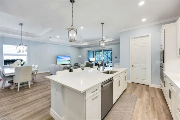 View of great room from kitchen island.