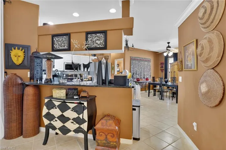 Breakfast bar looking into kitchen