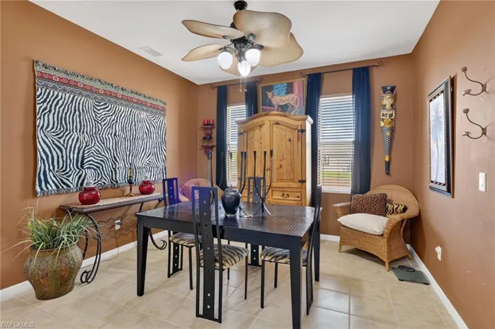 Dining area with tile floors