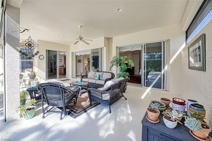 View of patio / terrace featuring an outdoor hangout area and ceiling fan