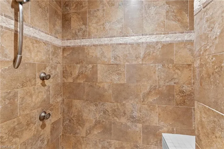 Bathroom view of tiled shower