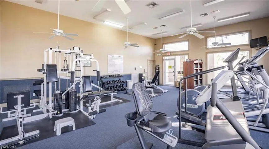 Gym with a towering ceiling