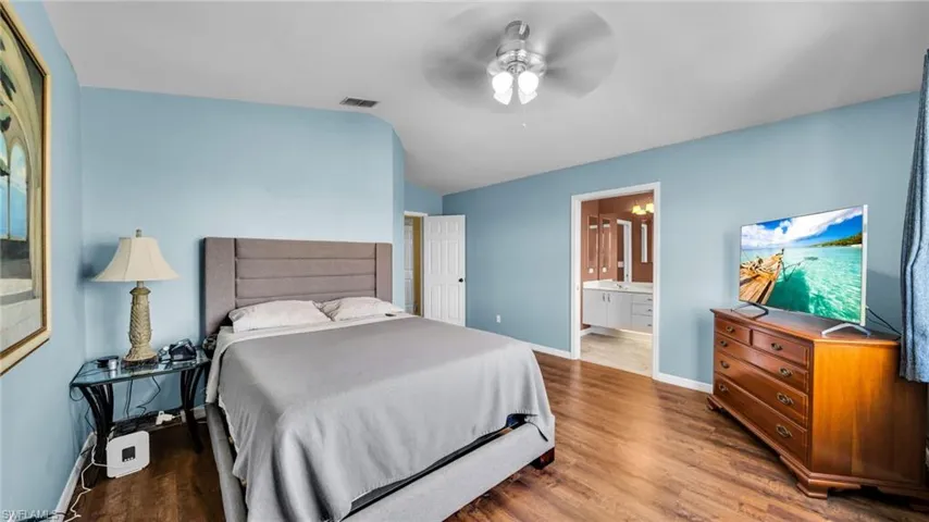 Master Bedroom with big walk in closet and nice bathroom overlooking the lake