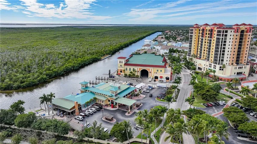 Aerial view of a nearby body of water