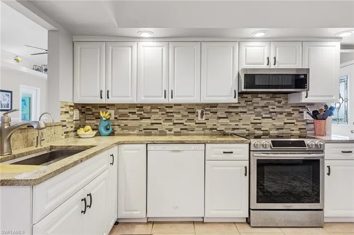 Large kitchen sink and tile backsplash